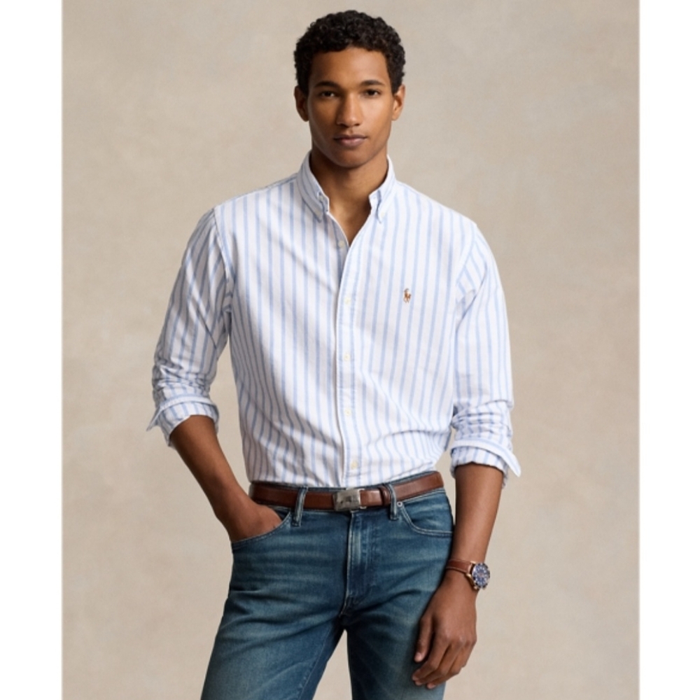 POLO RALPH LAUREN BLAKE 100% COTTON STRIPED BUTTON DOWN SHIRT SIZE LARGE